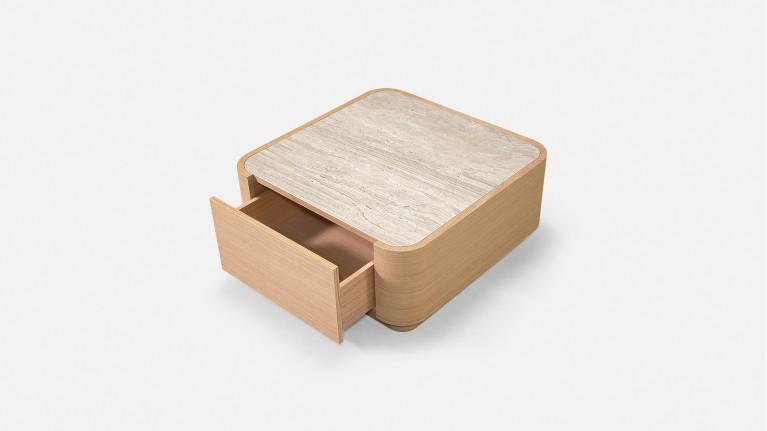 Table basse MINERA bois et placage eucalyptus avec tiroir