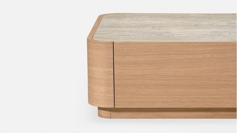 Table basse MINERA bois et placage eucalyptus avec tiroir