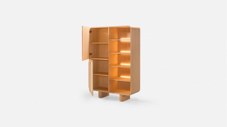 Vitrine MINERA bois et placage chêne rangement vitré