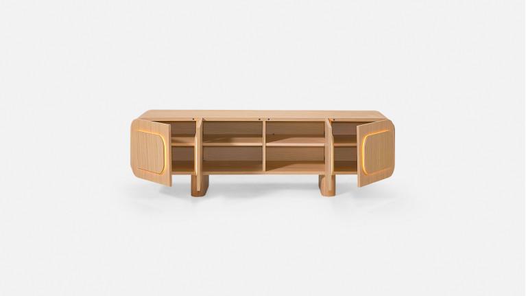 Meuble TV MINERA bois et placage eucalyptus 3 portes