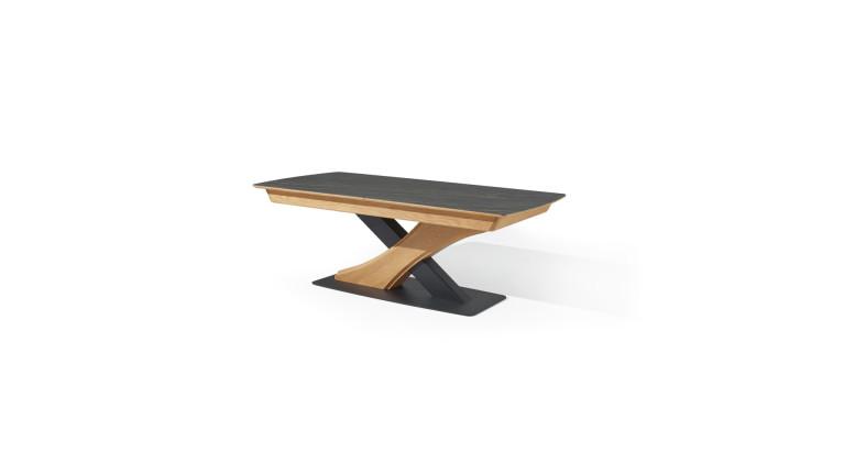 Table extensible CANYON Plateau céramique marbrée et chaleur du chêne