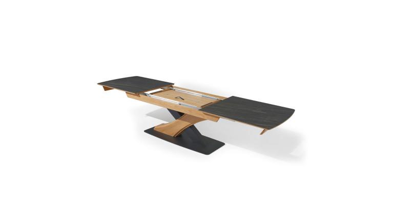 Table extensible CANYON Plateau céramique marbrée et chaleur du chêne