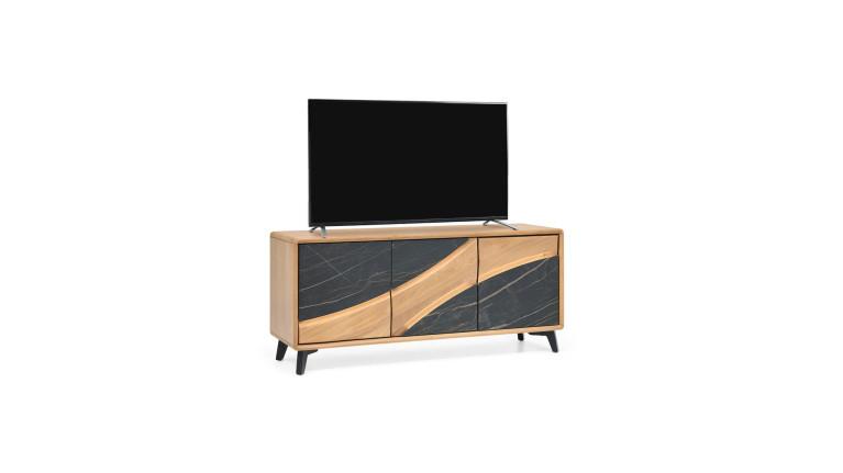 Meuble TV 3 portes CANYON | Bois et céramique marbrée
