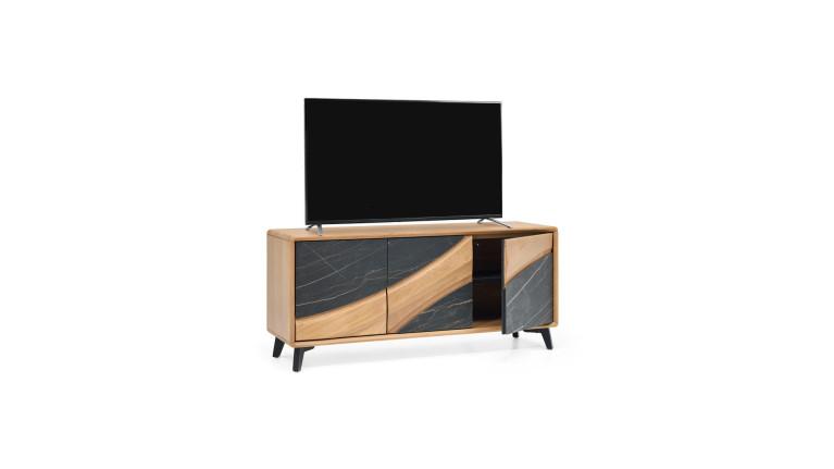 Meuble TV 3 portes CANYON | Bois et céramique marbrée