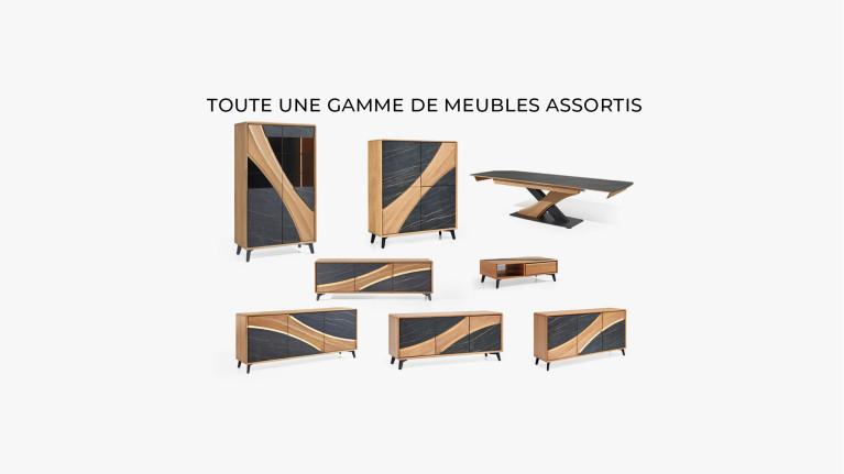 Vitrine 2 portes CANYON — Chaleur du chêne, céramique et verre grisé
