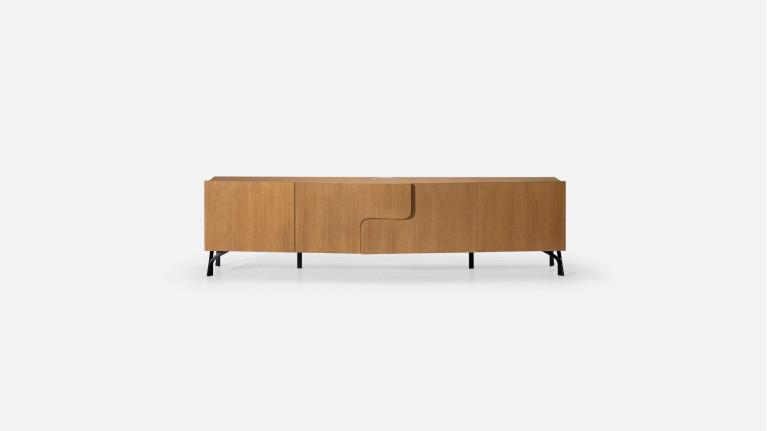 Meuble TV JADE avec rangements intégrés et piètement métal