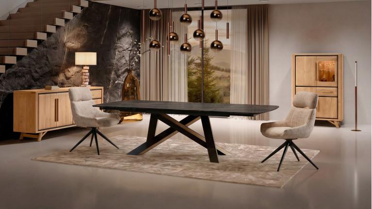 Table extensible ONTARIO, plateau céramique et piètement étoile