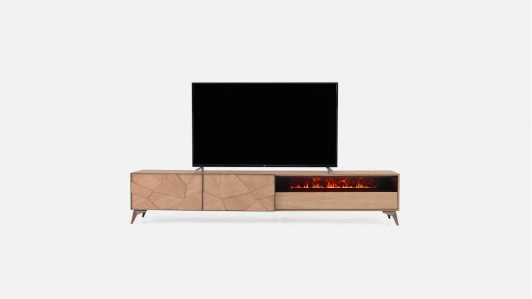 Meuble TV avec cheminée à vapeur ECLIPSE, placage chêne