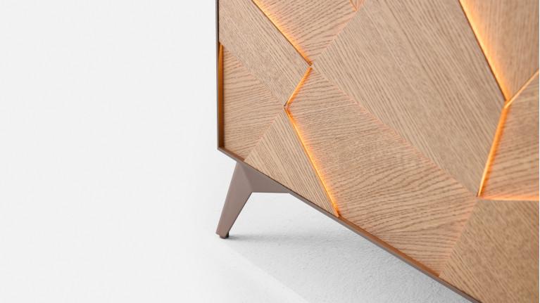 Meuble TV avec cheminée à vapeur ECLIPSE, placage chêne