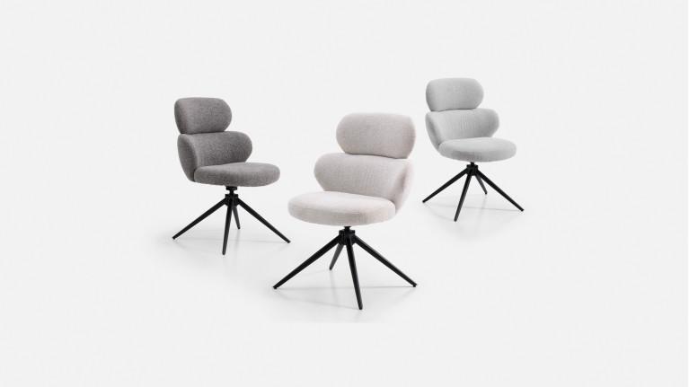 Fauteuil de salle à manger CALINE, pivotant, tissu bouclette