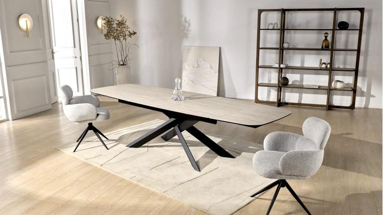 Table de repas extensible MIA Plateau céramique & Piétement Étoile Fer