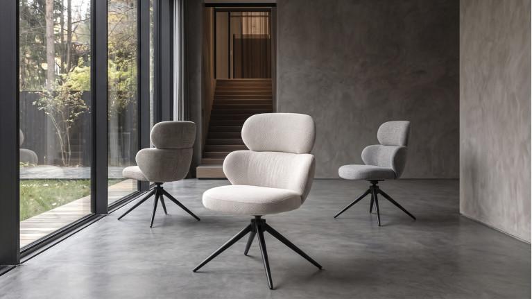 Fauteuil de salle à manger CALINE, pivotant, tissu bouclette