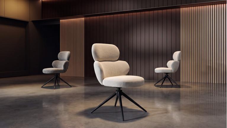 Fauteuil de salle à manger CALINE, pivotant, tissu bouclette