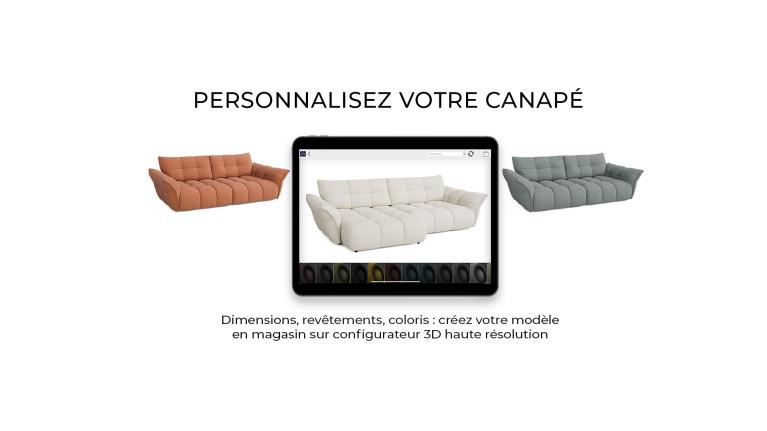 Canapé droit TINO, dossier avance/recule, profondeur 135 cm