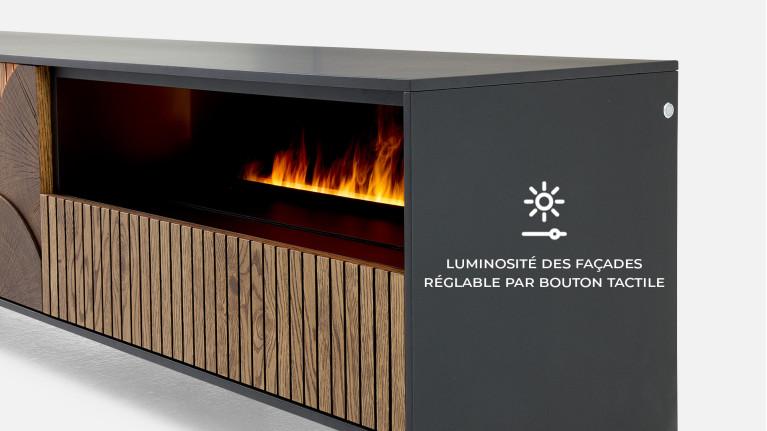Meuble TV NEO EQUINOXE – Cheminée vapeur d'eau, placage chêne et LED