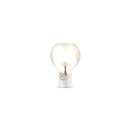Lampe CIRCE - Base en marbre blanc (existe en noir et travertin) et design tout en rondeur pour cette lampe de table d'exception