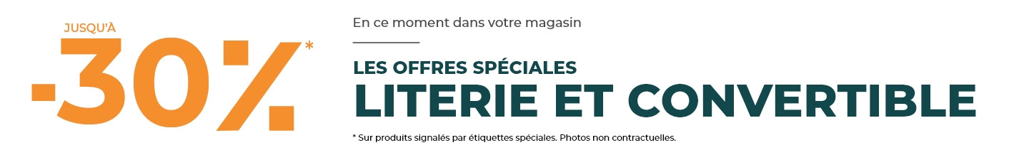 En ce moment jusqu'à 30% de remise sur les canapés convertibles et la literie dans votre magasin Mobilier de France Bastia