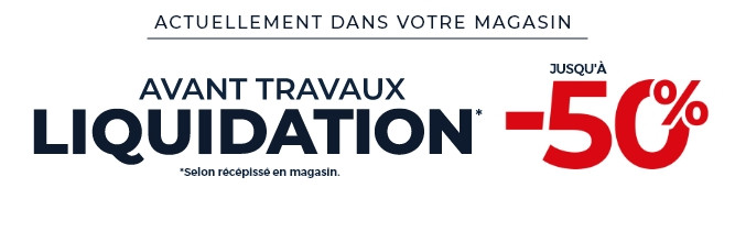 Rendez-vous au magasin Mobilier de France Colmar pour profiter de la liquidation partielle avant travaux avec jusqu'à -50 %.